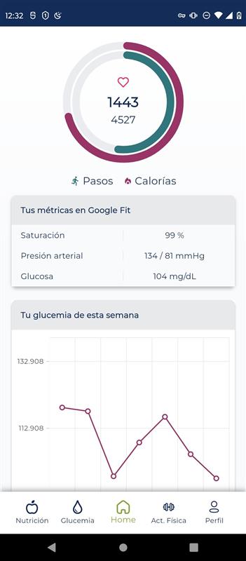 Pantalla principal de la app con un resumen de salud.